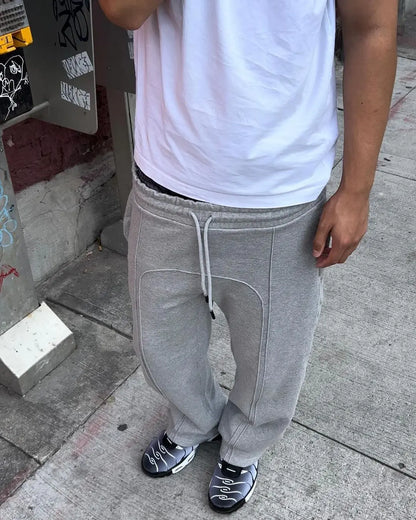 saferido High Street Trendy Straight Casual Pants American Harajuku Retro Splicing Oversized Sweatpants Men Personalized Streetwear