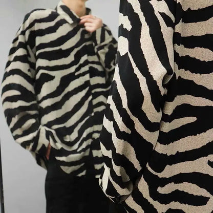 Spring Korean Fashion Sexy Leopard Print Shirts for Men Long Sleeve Lapel Loose Ice Silk Luxury Retro Men's Striped Shirts
