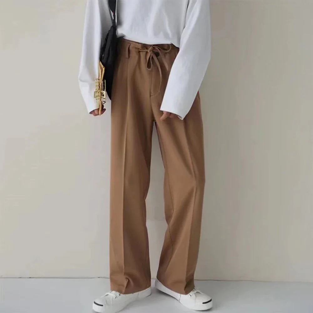 saferido 2024 New Spring Summer Men's Casual Straight Classic Black Rose High Waist Pants Korean Wide Leg Trousers For Men
