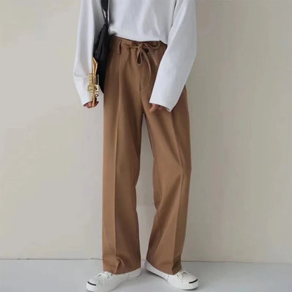 saferido 2024 New Spring Summer Men's Casual Straight Classic Black Rose High Waist Pants Korean Wide Leg Trousers For Men