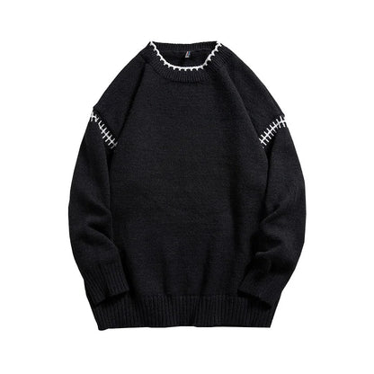 saferido Men's Knit Pullovers Sweaters and Jumpers Vintage Retro Sweater Knitted Pullover Men Korean Streetwear Hip Hop Spliced
