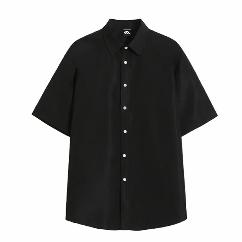 saferido Men Short Sleeve Shirt 2024 Summer New Korean Style Single Breasted Lapel Business Casual Top Solid Color Male