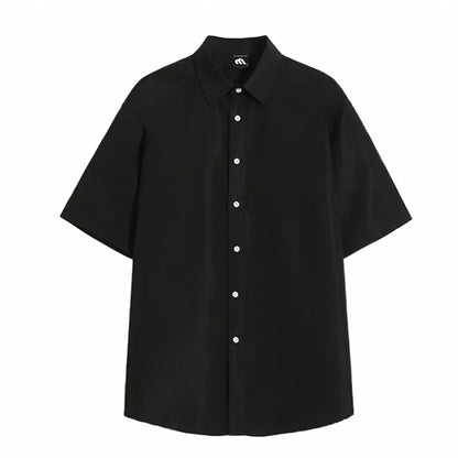 saferido Men Short Sleeve Shirt 2024 Summer New Korean Style Single Breasted Lapel Business Casual Top Solid Color Male