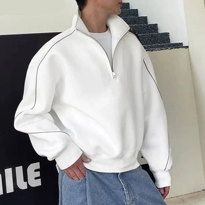 Men Hoodies Solid Color Lapel Long Sleeve Zipper Sweatshirts Loose Streetwear Korean Casual Male Pullovers S-5XL