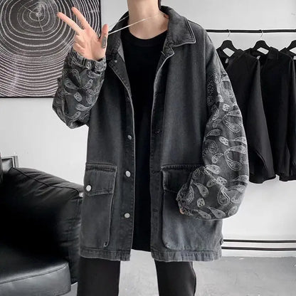 saferido Black Vintage Cashew Flower Jackets  Men Spring and Autumn Women's Men's Clothing Coat Harajuku Streetwear Trendyol Fashion Coat