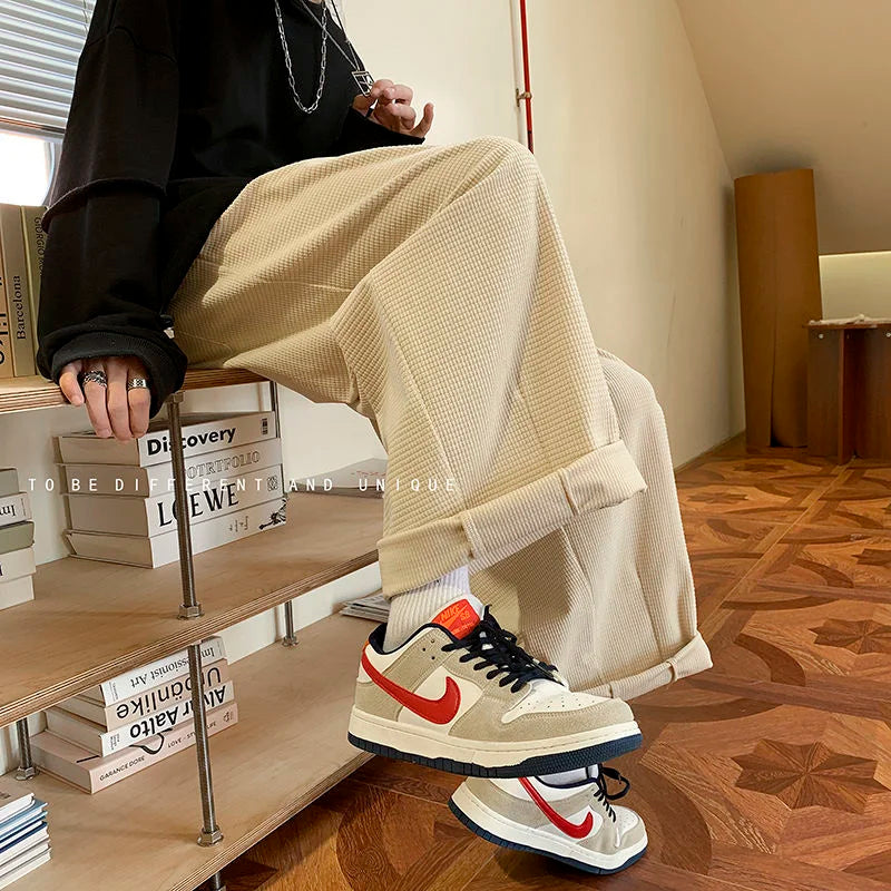 saferido Men's Fashion Trend Casual Pants Loose Cargo Vintage Wide Leg Pants Hip Hop Solid Color Oversized Popular Trousers M-2XL