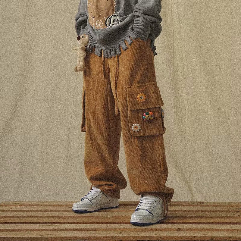 Corduroy Pants Wide Leg Pants for Men Cargo Trousers Male Vintage Pants Winter Warm Japanese Harajuku Fashion Hip Hop