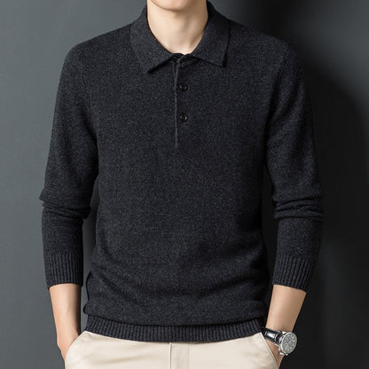 Cashmere sweater men's Polo neck 100% pure wool sweater solid color sweater backing sweater