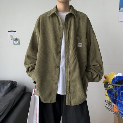 Japanese style wear Corduroy shirt men's long sleeved summer thin style wear ruffian handsome coat in spring and autumn