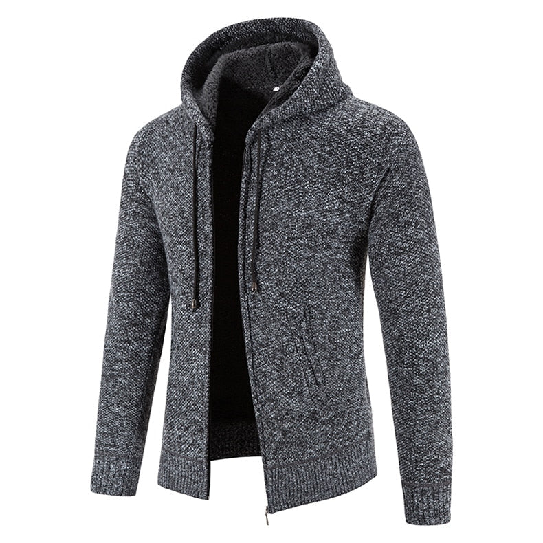 Winter Thick Cardigan Mens Sweater Zipper Hooded Fashion Warm Slim Fit Knitted Sweater Male Fleece Hoodies Coats Men M-4Xl