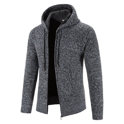 Winter Thick Cardigan Mens Sweater Zipper Hooded Fashion Warm Slim Fit Knitted Sweater Male Fleece Hoodies Coats Men M-4Xl