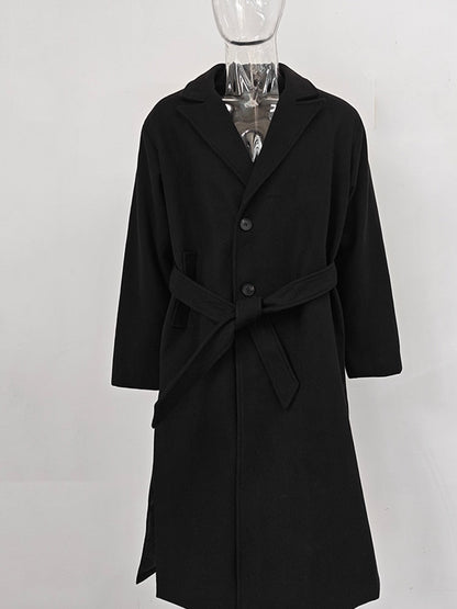 Korean Trend Men's Loose Casual Single-breasted Overcoat Autumn Winter Fashion New Long Sleeve Woolen Long Coat