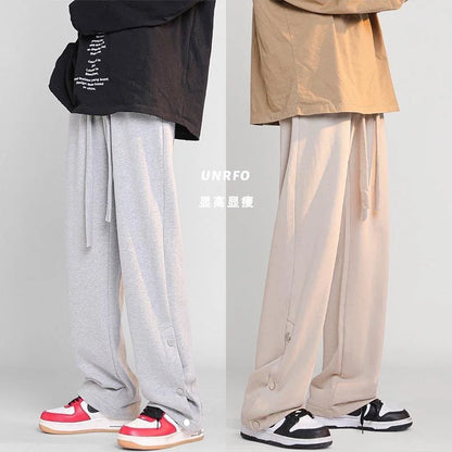 saferido Breasted Design Slit Men's Casual Pants Spring And Autumn Sports Wide-leg Trousers Four Seasons Solid Color Men's Work Pants
