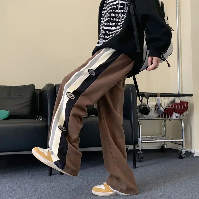 saferido Draped Trousers Straight Sweatpants for Men Autumn and Winter Striped Korean Popular Clothes Big Size Harajuku Man Sports Pants