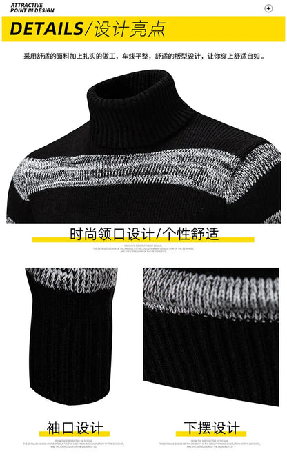 High Quality Men's New Autumn and Winter Casual Warm Neck Sweater Knit Pullover Warm Tops