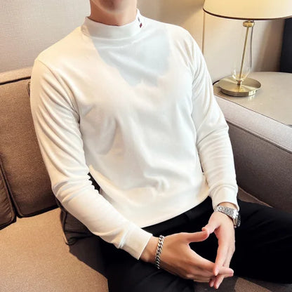 saferido British Style Men Spring High Quality Casual Long-sleeved T-shirts/Male High Collar Slim Fit Thickening Keep Warm T-shirts S-3XL
