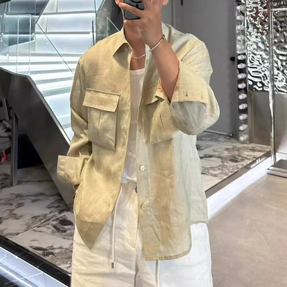 saferido Mens Shirt British Style Front Pocket Shirt Spring Casual Elegant Business Commuting Office Long-Sleeve Top Men'S Clothing 2024
