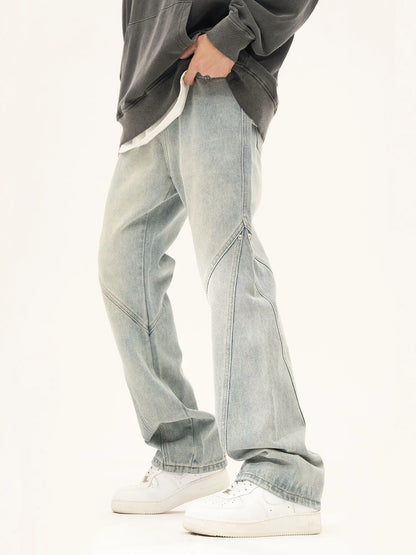 saferido American high street stitching light straight leg jeans with loose design and a sense of high-end hip-hop trendy pants