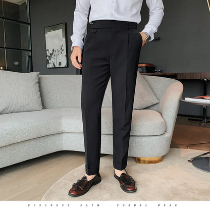 saferido British Style Autumn Solid High Quality Dress Pant Men Slim Casual Office Trousers Formal Social Wedding Party Suit Pants