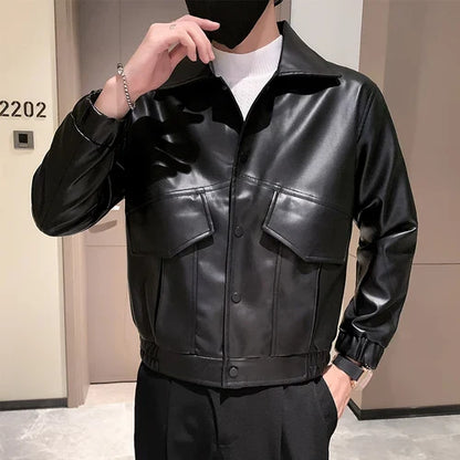 saferido Black White PU Jackets Men Spring Autumn Leather Jacket Coat Male Fashion Casual Motor Biker PU Leather Coat Big Size 3XL-M
