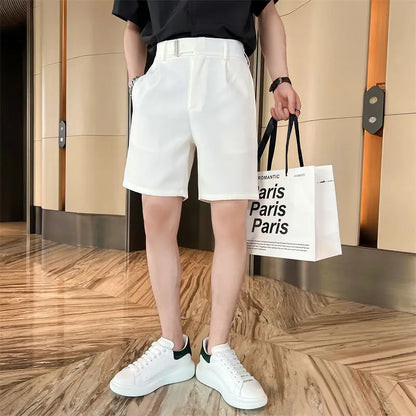 saferido Korean Style Summer Straight Suit Shorts For Men Clothing Simple Slim Fit Business Formal Wear Breathable Short Homme S-3XL