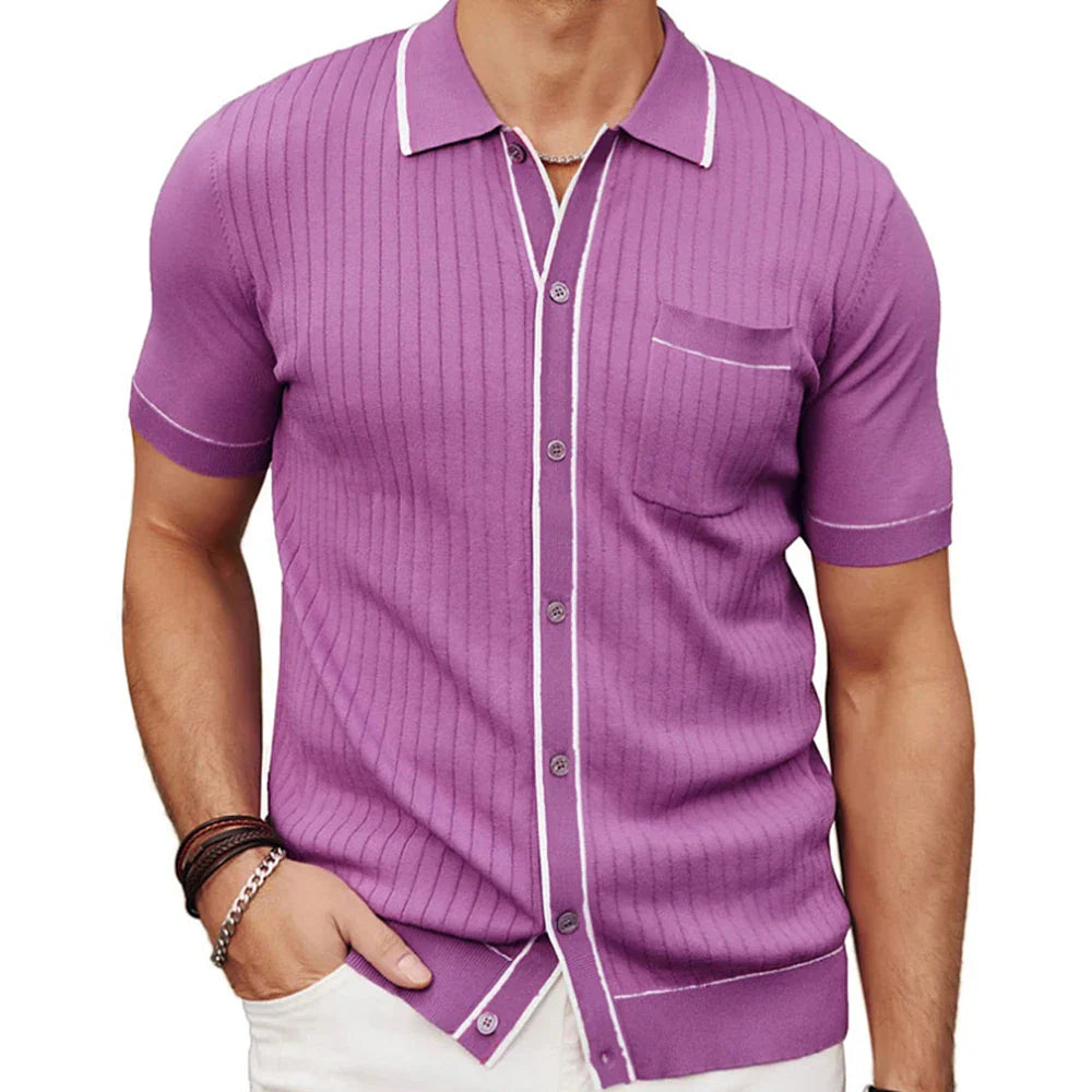 Men's Clothing Luxury Knitted Polo Shirt Casual Striped Button Down Solid Color Short Sleeve T-Shirt for Men Breathable M-3XL