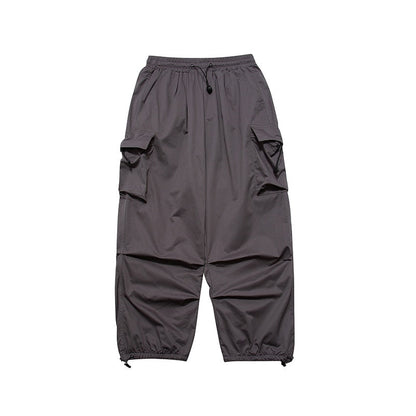 China-Chic straight tube multi pocket adjustable drawcord casual loose overalls men women ins style wide leg jogger pants