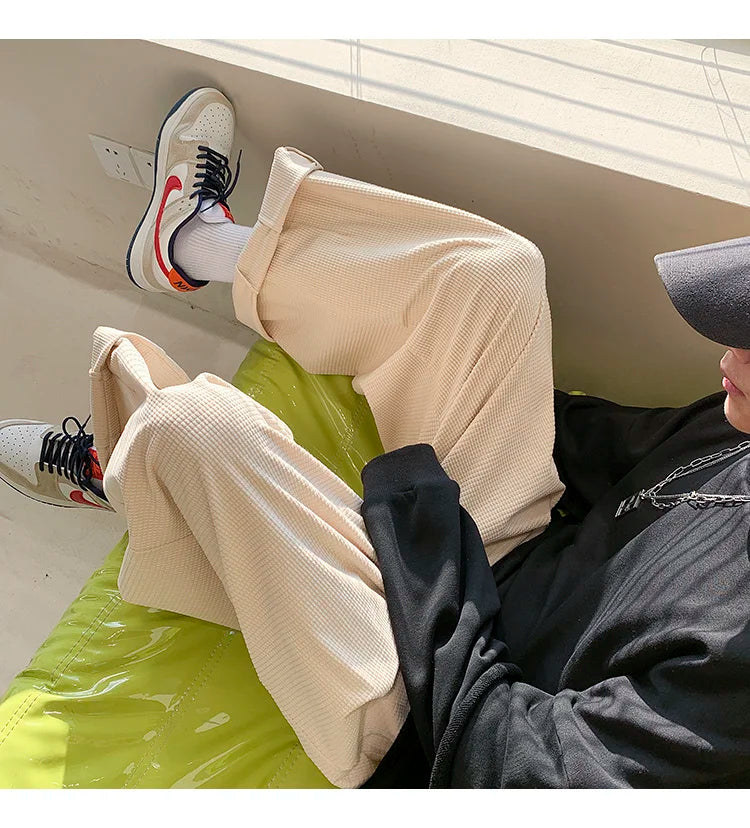 saferido Men's Fashion Trend Casual Pants Loose Cargo Vintage Wide Leg Pants Hip Hop Solid Color Oversized Popular Trousers M-2XL