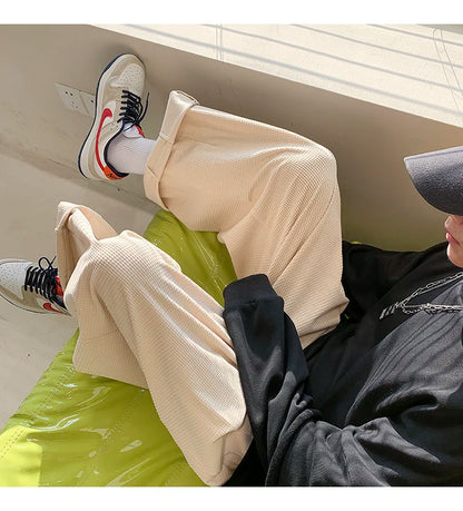 saferido Men's Fashion Trend Casual Pants Loose Cargo Vintage Wide Leg Pants Hip Hop Solid Color Oversized Popular Trousers M-2XL