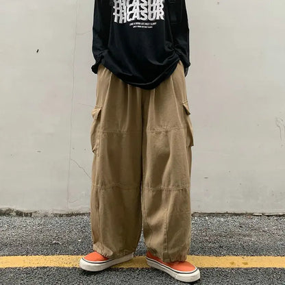 saferido Spring Casual Oversize Cargo Pants Men Streetwear Solid Harajuku Loose Straight Trousers Wide-leg Baggy Pants For Man
