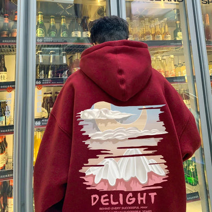 saferido Autumn New Men's Fashion Oversized Print Hooded Sweatshirt Trend Hip Hop American Retro Long Sleeve Sweatshirt