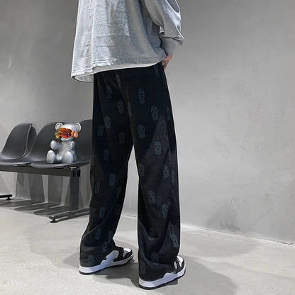 saferido Baggy Corduroy Men Wide Pants Spring Fashion Design Print Trousers Hiphop Straight Sweatpants Oversized Bottoms Man Y2k Clothes