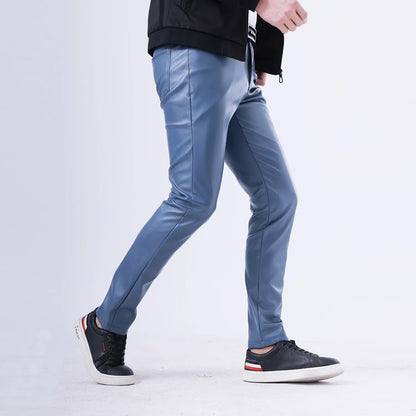 saferido Thin Leather Pants Men's Moto Pants Spring Summer Fashion Color Elastic Slim Fit PU Trousers Windproof Waterproof Man Bottoms