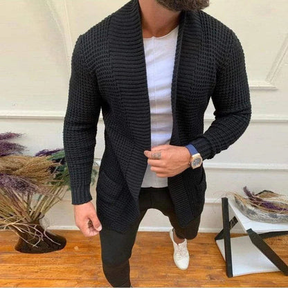 Men Button-up Long Sweater Overcoat Mens Winter Fall Long Sleeve Knit Hooded Cardigans Coat Fashion Solid Long Knitted Jackets