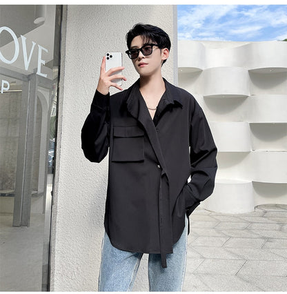 saferido       Solid Shirts Men Long Sleeve Fashion  Casual Loose Blouse Male Luxury Breathable Masculina Clothes Classic Button Tops A95