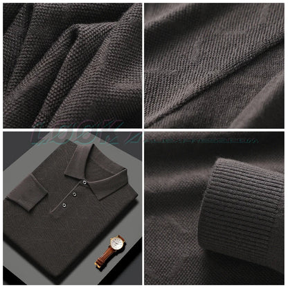 saferido  High-End Polo Shirt for Men High Quality Wool Blend Fashionable Embroidered Long Sleeve Tee Korean Style Casual Menswear