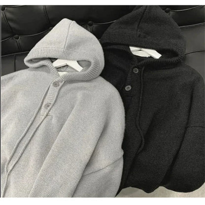 saferido Men's Hooded Sweaters Spring Autumn Fashion Pullover Loose Solid Knitted Sweater Korean Tide Streetwear Men Knitwear Hoodies