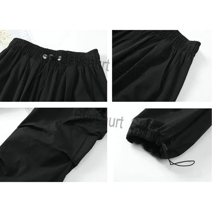 saferido Streetwear Spring Harem Casual Pants Men Elastic Waist Solid Color Cargo Pants Multi Pocket Loose Baggy Pants For Women