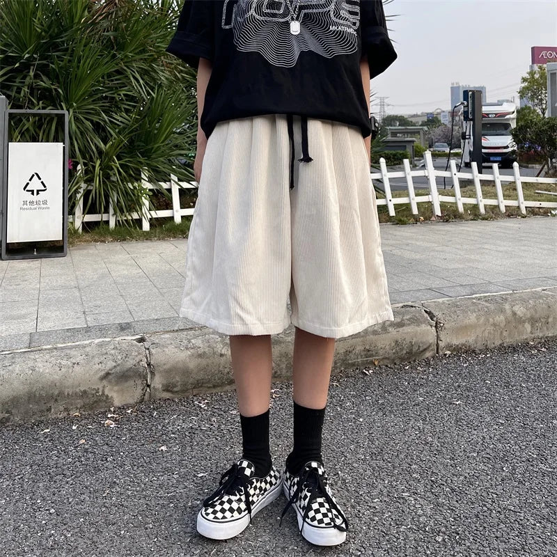 saferido Brown Corduroy Shorts Oversized Baggy Five Point Trousers Summer Korean Fashion Wide Leg  Ins Hip Hop Bottoms Men