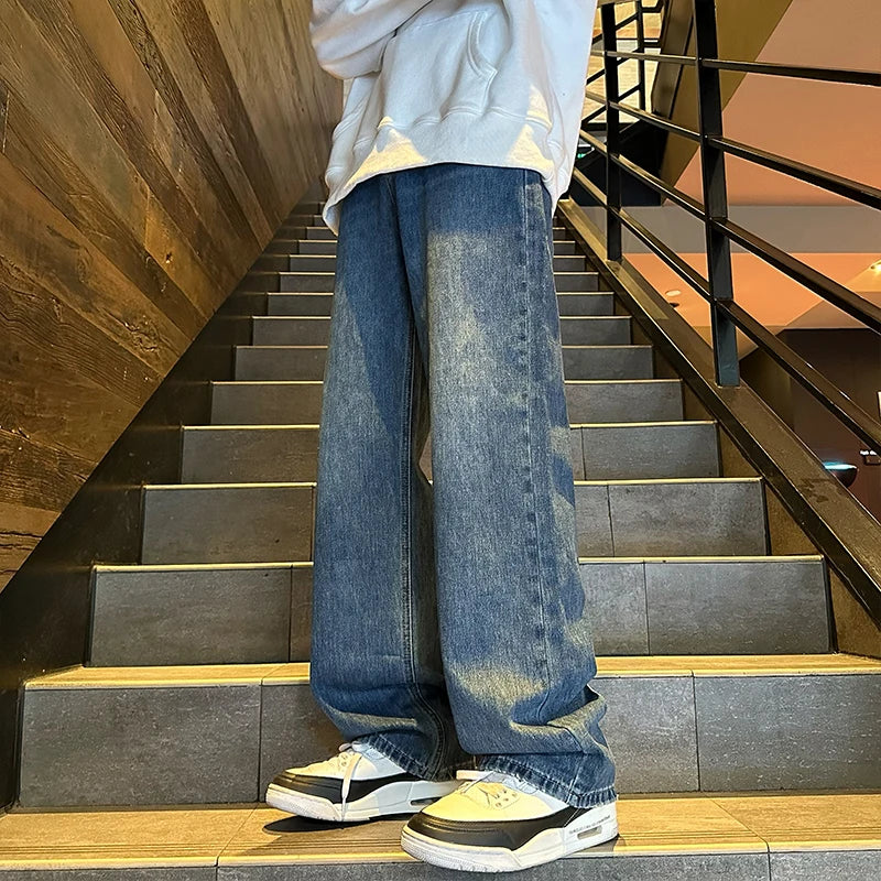 saferido Black/Blue Spring New Straight Jeans Men Women Wide Leg Denim Skateboard Trousers Fashion Boyfriend Pants Male
