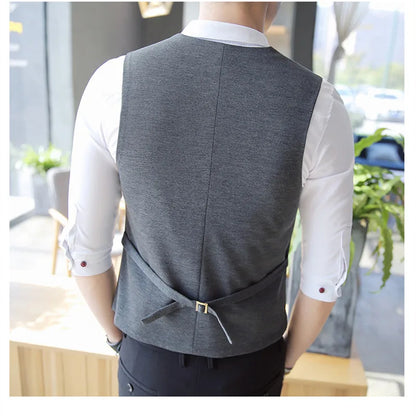 saferido British Style Men's Spring Double-Breasted Suit Vest/Male Slim Fit Fashion Casual Dress Suit Vest Plus size S-5XL