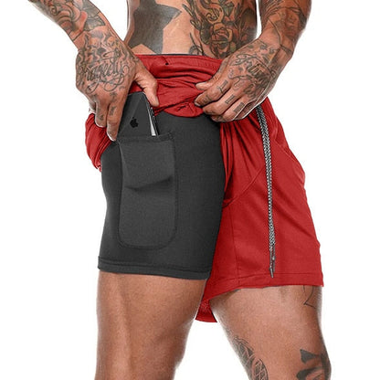 Gyms Fitness Shorts Men Summer Sportswear 2 In 1 Double-deck Compression Shorts Male Tracksuits Track Joggers Short Pants