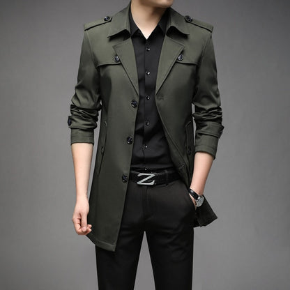 New Spring Men Trench Fashion England Style Long Trench Coats Mens Casual Outerwear Jackets Windbreaker Brand Mens Clothing