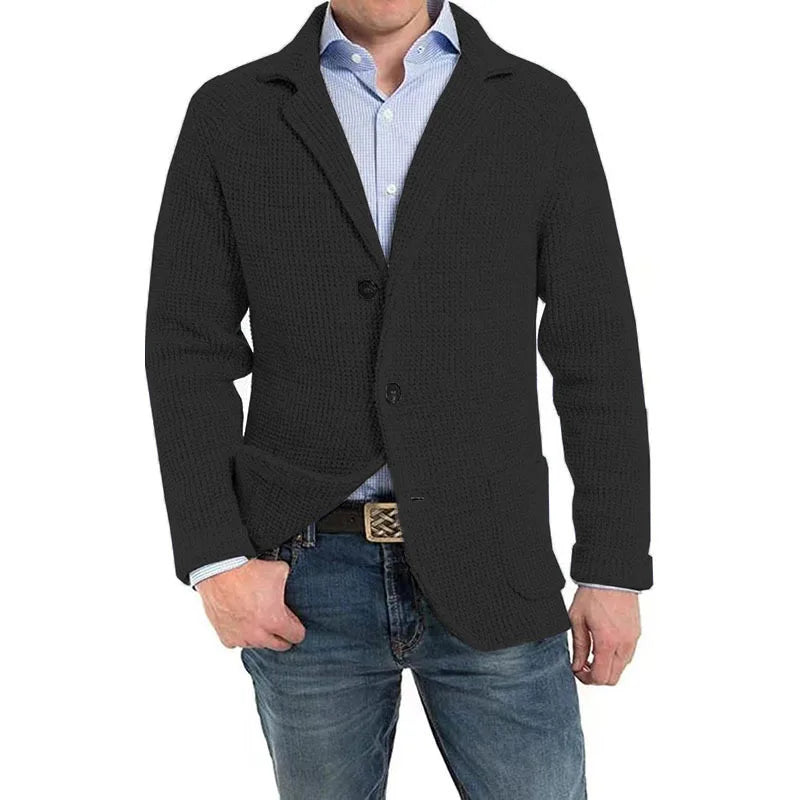 British Style Mens Clothing Knit Cardigan Autumn Winter Fashion Single Breasted Black Stand Collar Knit Sweater Coats Men