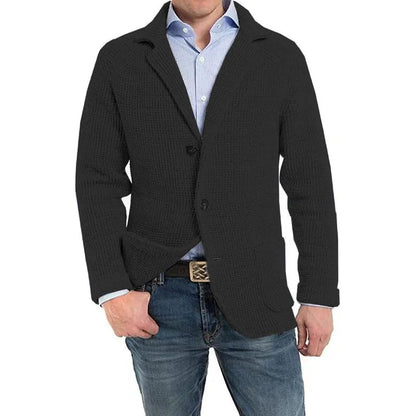British Style Mens Clothing Knit Cardigan Autumn Winter Fashion Single Breasted Black Stand Collar Knit Sweater Coats Men
