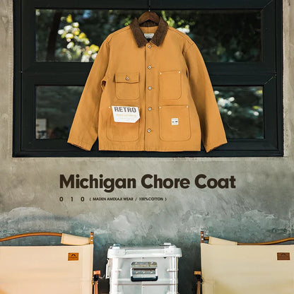 Maden Retro Heavyweight Canvas Jackets Multi-Pocket Lapel Thin Coats Autumn Casual Men's Jacket Winter Outwear Windbreaker