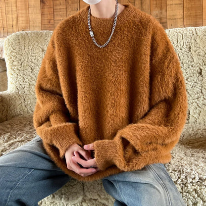 saferido Harajuku Mens Knitted Sweater Men's Wool Pullovers Autumn Winter Tops Men Casual Clothes Crewneck Sweater