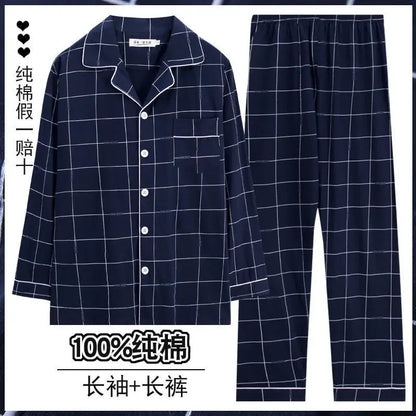 Men Pajamas Set Lounge Sleepwear Plaid Pyjamas Long Sleeve Spring Autumn Loungewear Male Homewear Home Clothes