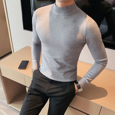 Male High End Fashion Brand Knitted Pullover Sweater Men Half Turtle Neck Autum Winter Woolen Casual Jumper Clothes S-4XL