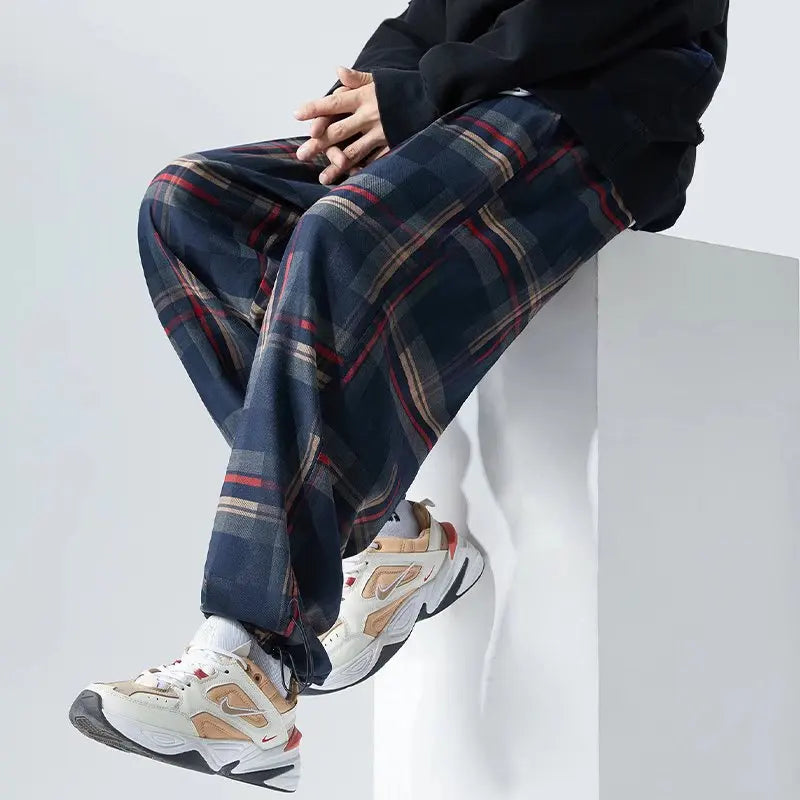 saferido Ankle-Length Plaid Harem Pants Men Clothing Joggers Men Pants Trousers Japanese Fashion Sweatpants S-5XL Streerwear